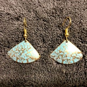 Turquoise & Gold Crazed Fan Dangles